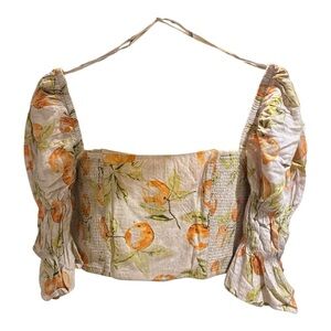 Urban Outfitters Orange Floral Puff Sleeve Blouse